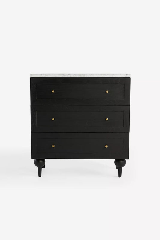 Fern Marble-Top Three-Drawer Dresser Black