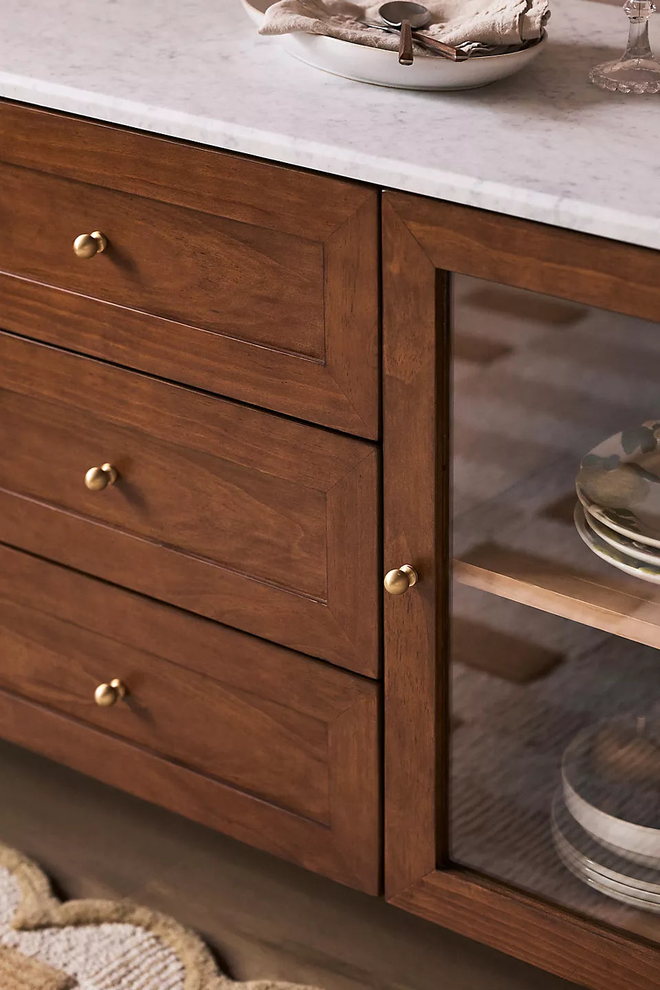 Fern 72" Carrara Marble & Wood Buffet Tobacco