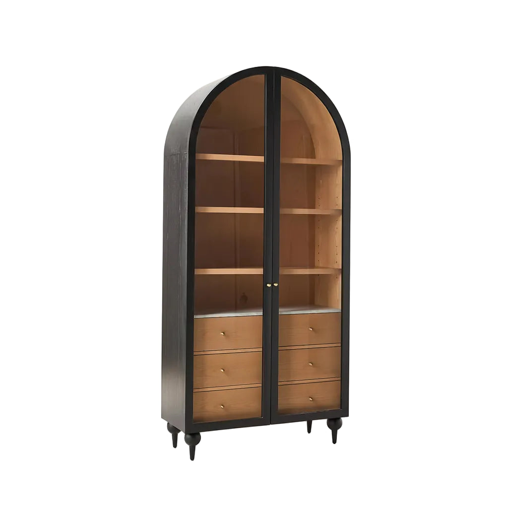 Fern Marble-Top 94" Three-Drawer Storage Cabinet Black