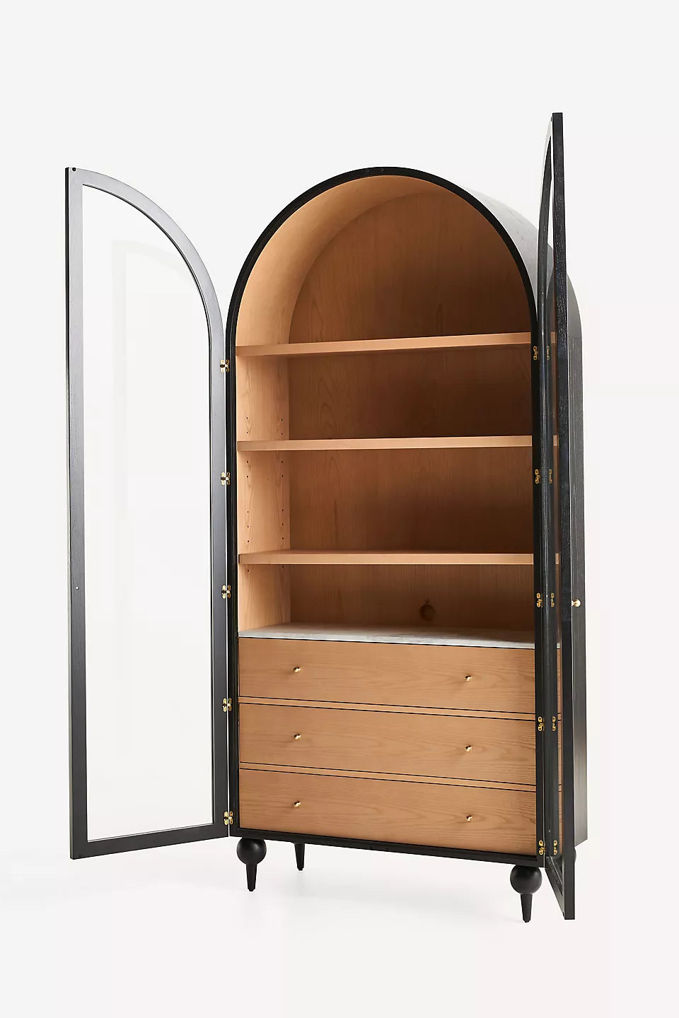 Fern Marble-Top 94" Three-Drawer Storage Cabinet Black