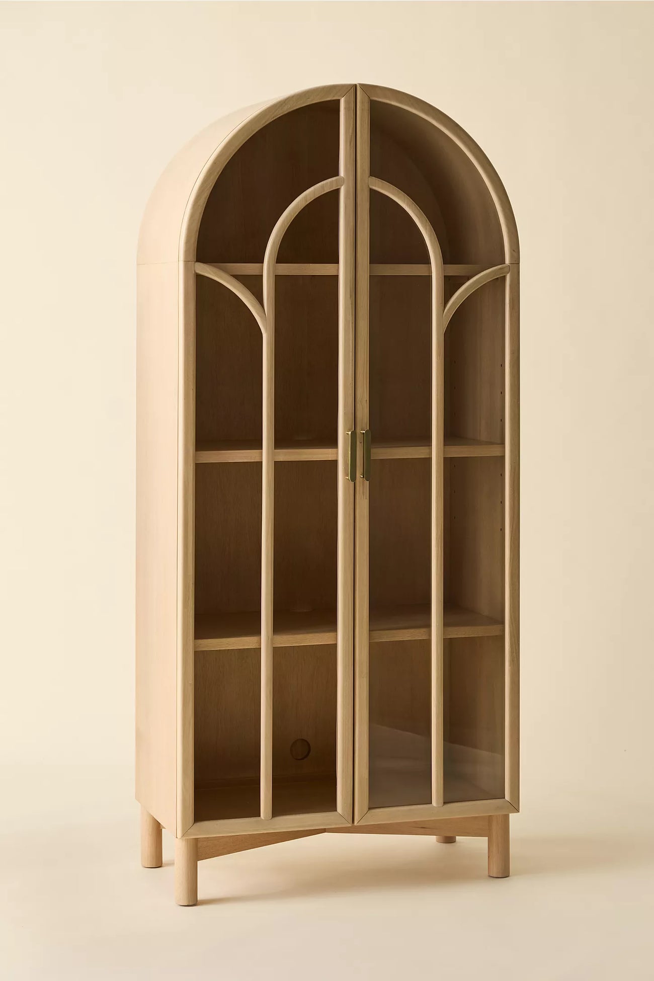 Camille Arched Glass Paned Storage Cabinet - Bleached Rubberwood