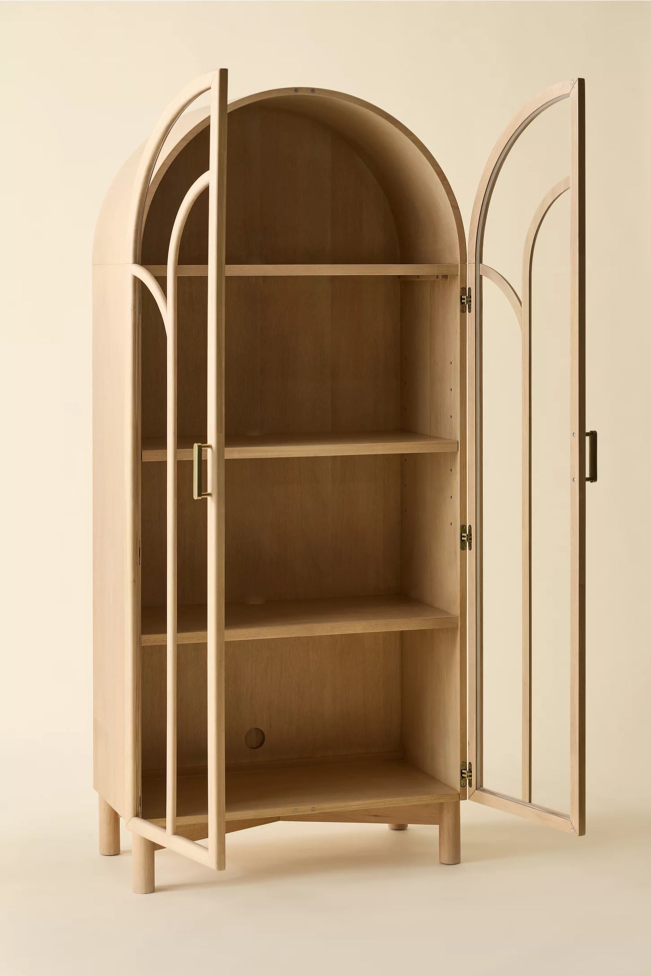 Camille Arched Glass Paned Storage Cabinet - Bleached Rubberwood