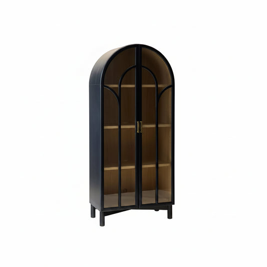 Camille Arched Glass Paned Storage Cabinet - Pitch black