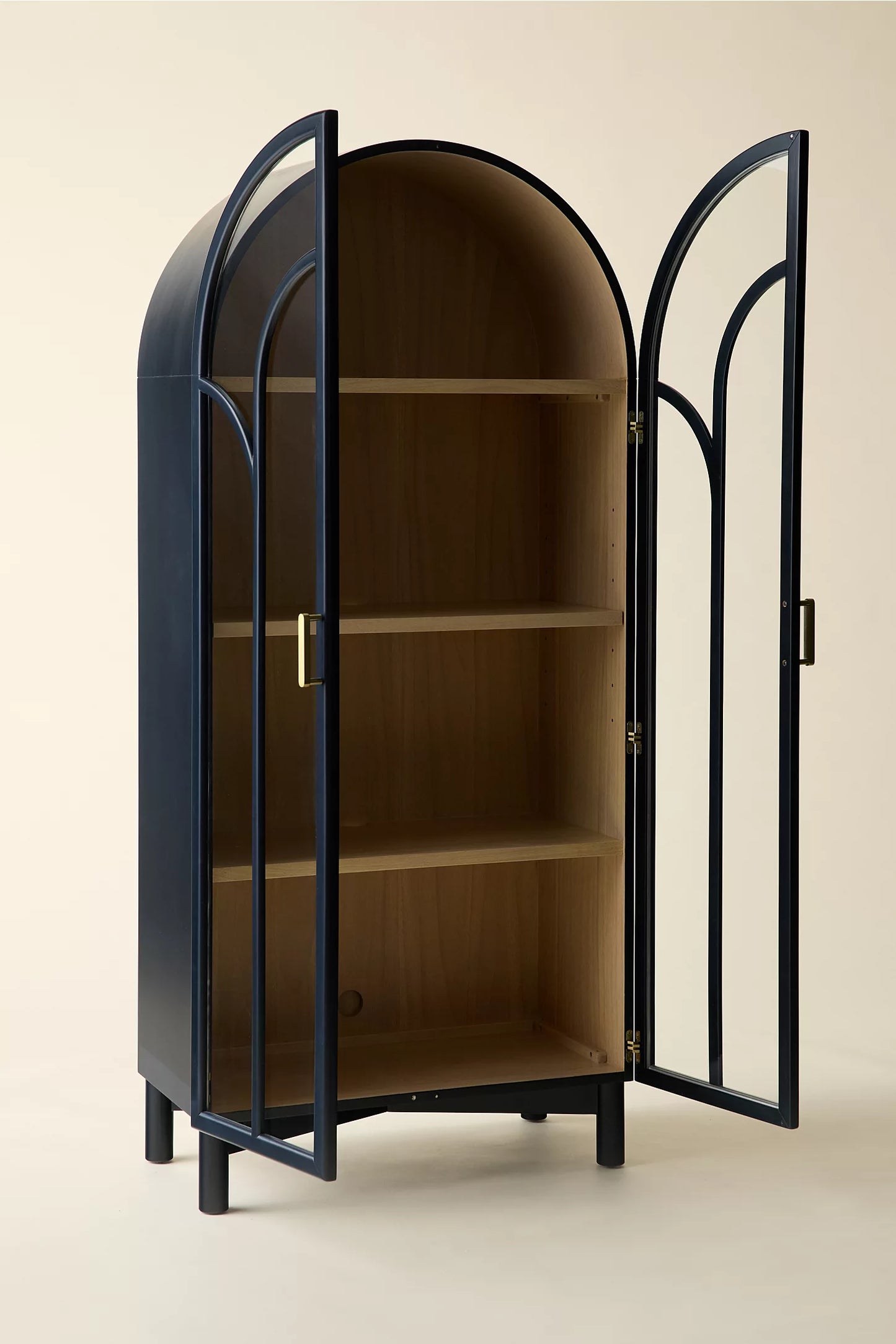 Camille Arched Glass Paned Storage Cabinet - Pitch black