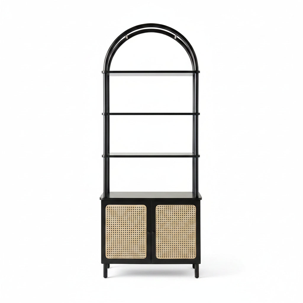 Liv Cane Paned Arch Storage Cabinet - Black