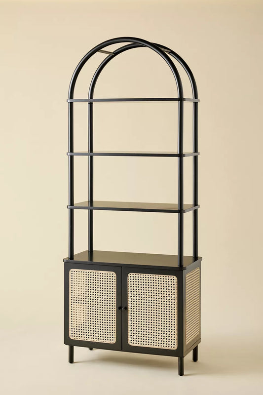 Liv Cane Paned Arch Storage Cabinet - Black