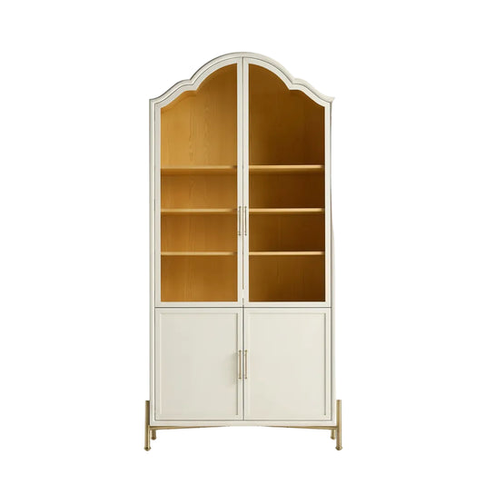 Livia 94" Glass & Wood Storage Hutch White