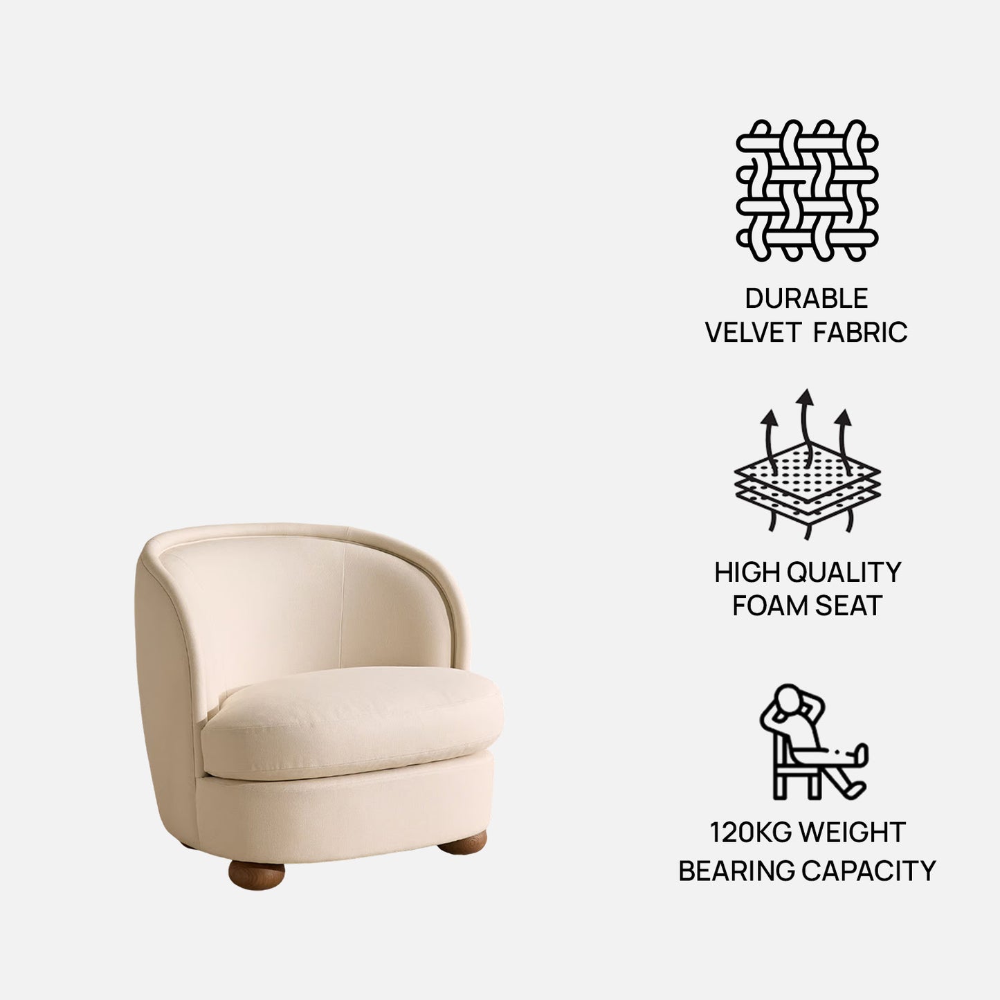 Elevara Petite Ivory Velvet Lounge Chair