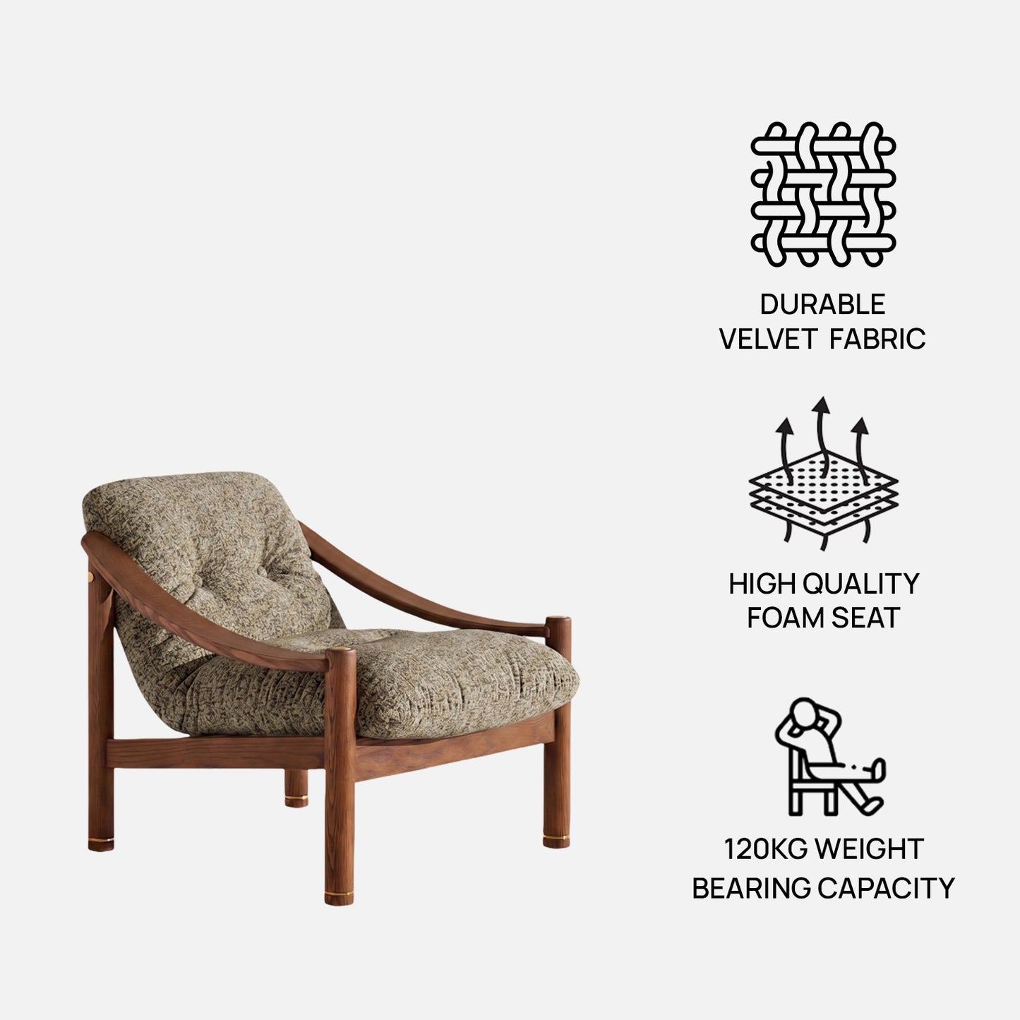 Aveeron Wood Frame Green Velvet Lounge Chair