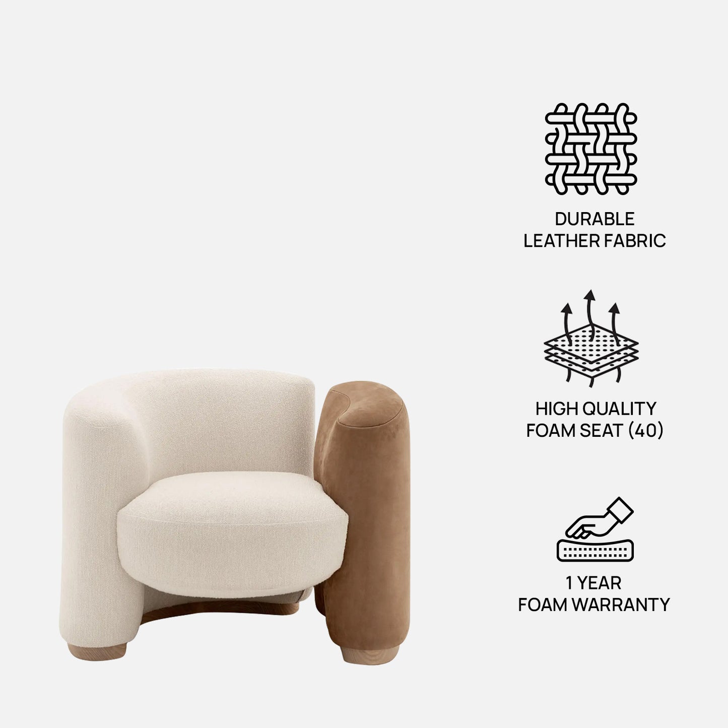 Elara Leatherette 1 Seater Sofa in White and Brown Colour