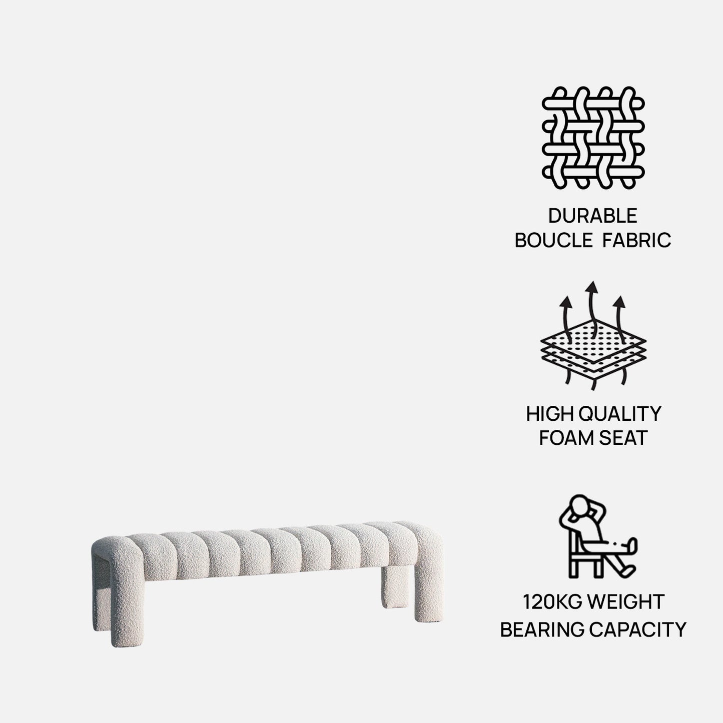 Eldora Channel Ivory Boucle Bench
