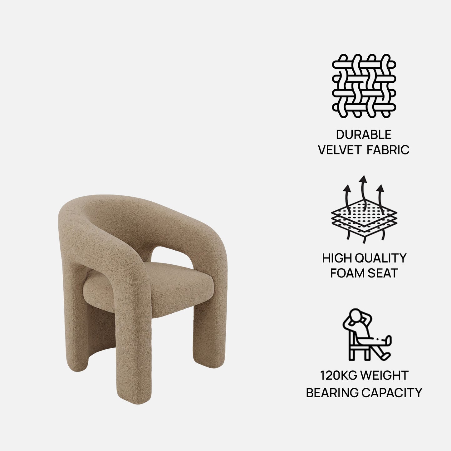 Orevella Loop Frame Sand Beige Velvet Lounge Chair