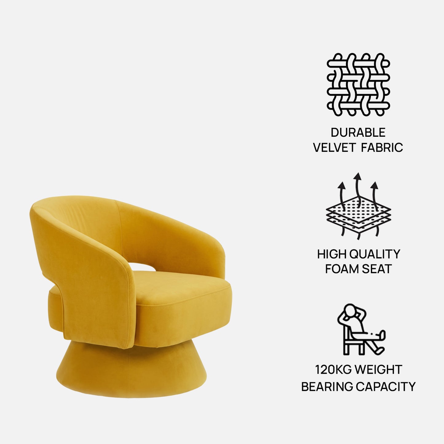 Zoervyn Swivel Mustard Yellow Velvet Lounge Chair