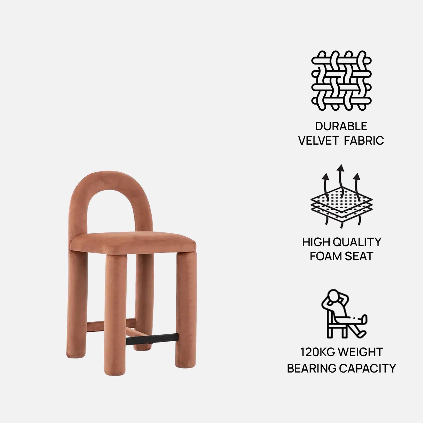 Arevex Arch Back Soft Clay Bar Velvet Stool