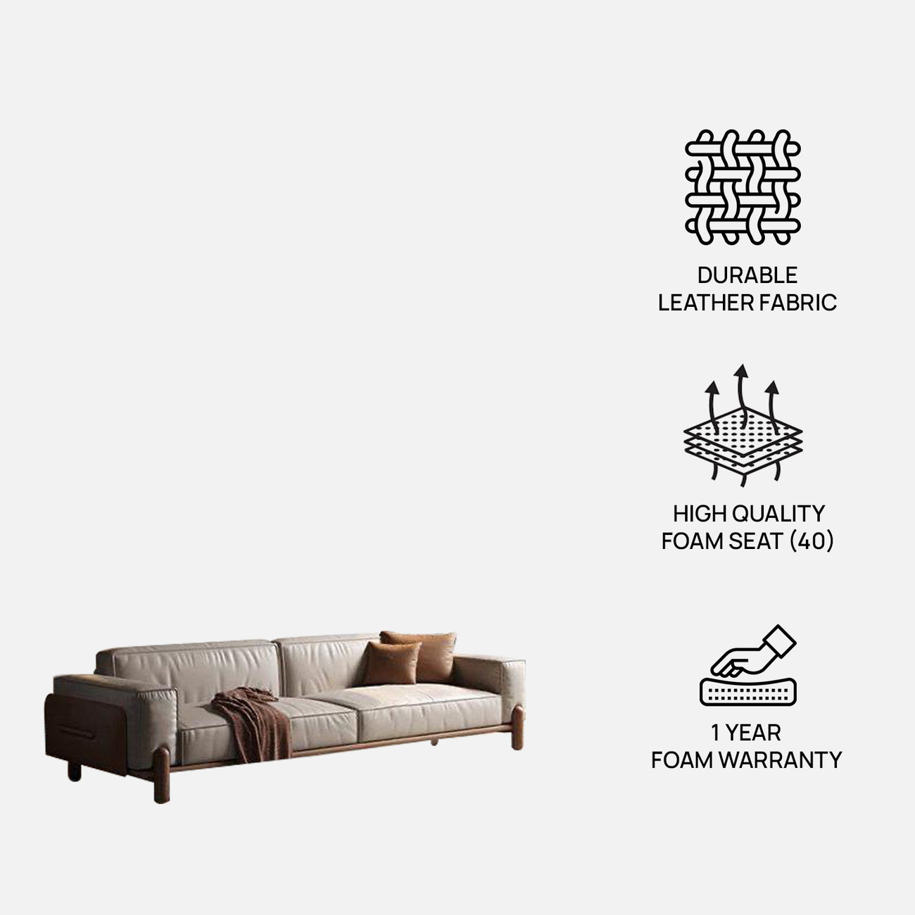 Elaris Leatherette 3 Seater Sofa in Creme Colour