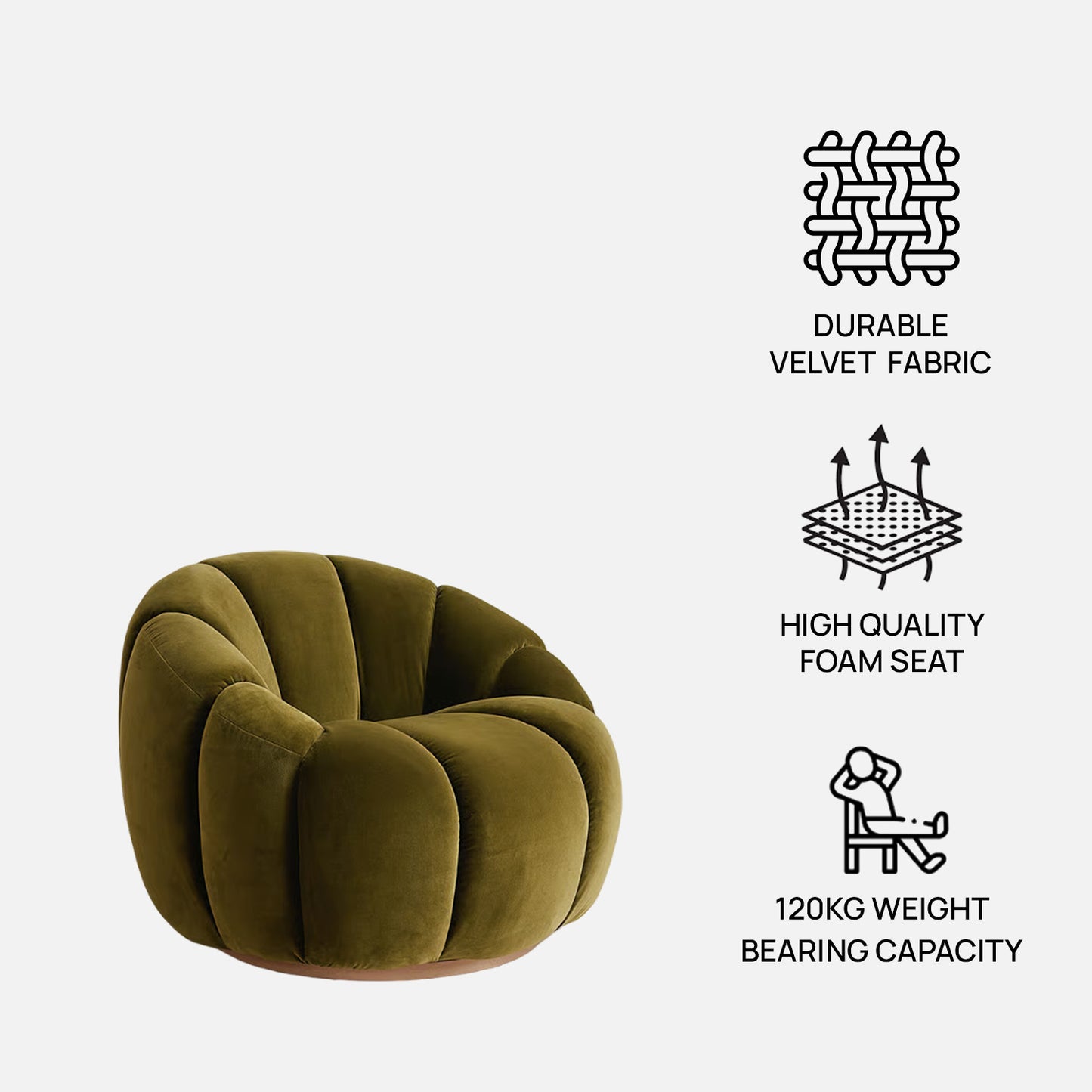 Fleoriane Petal Swivel Olive Velvet Lounge Chair