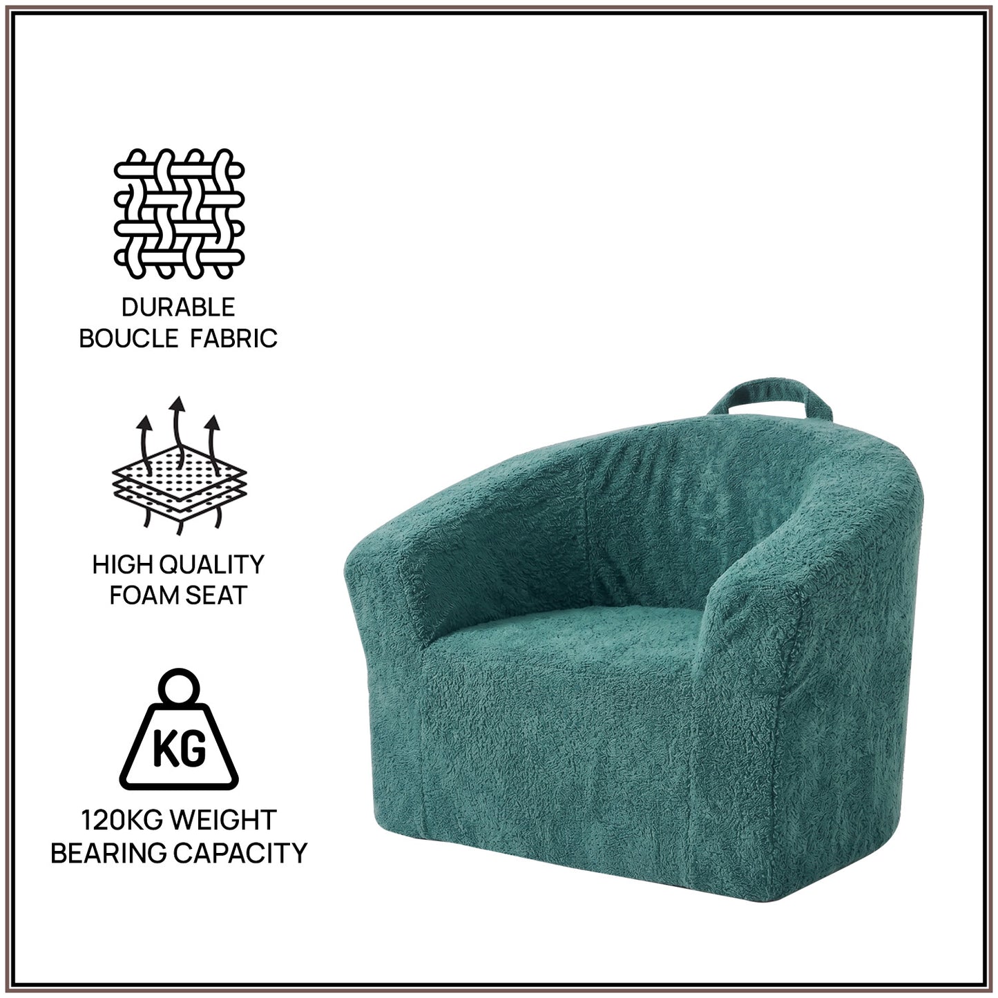 Gabriel Olive Green Puffy Organic Cotton Kids Lounge Chair | Nestroots