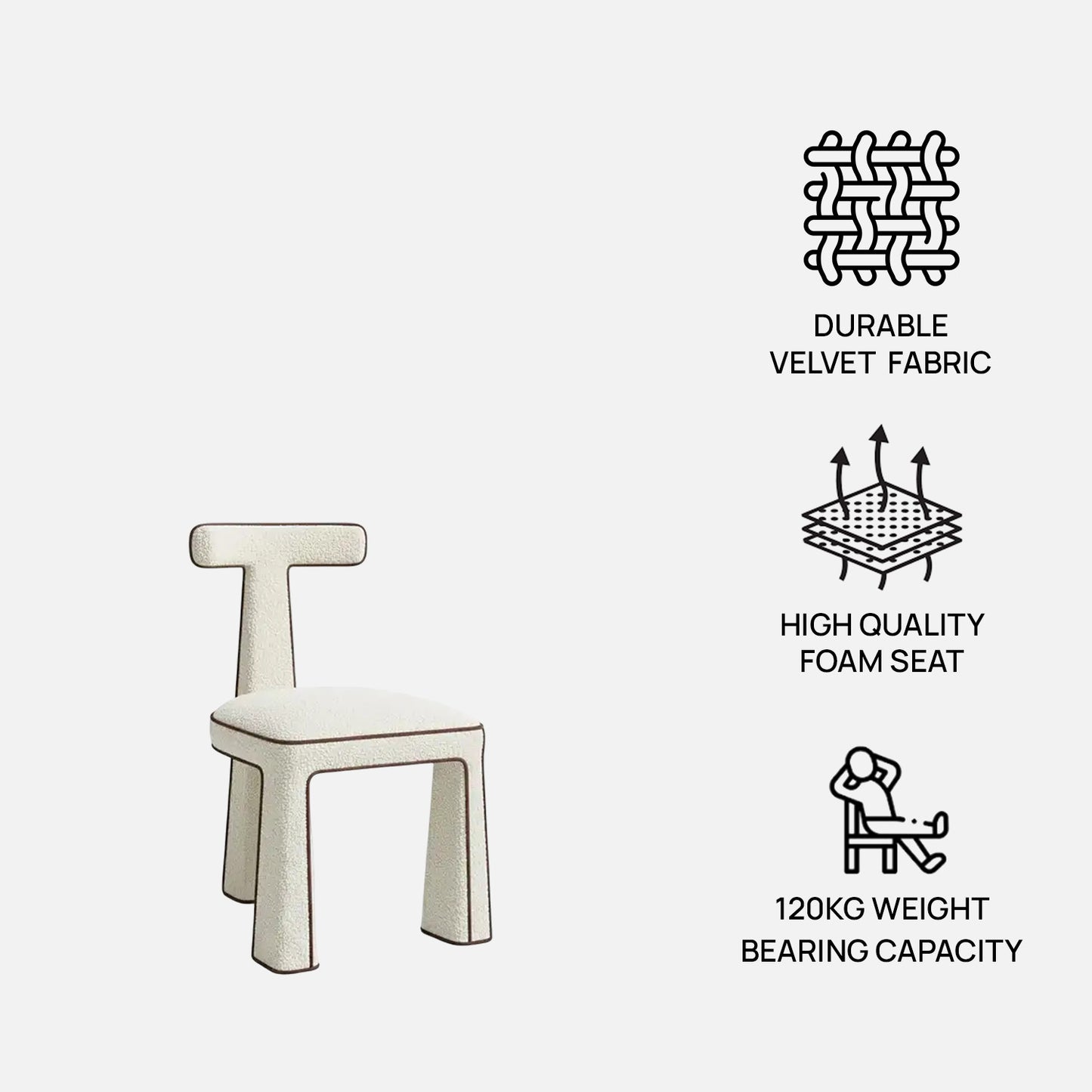 Eleion Minimal Form Ivory White Boucle Dining Chair