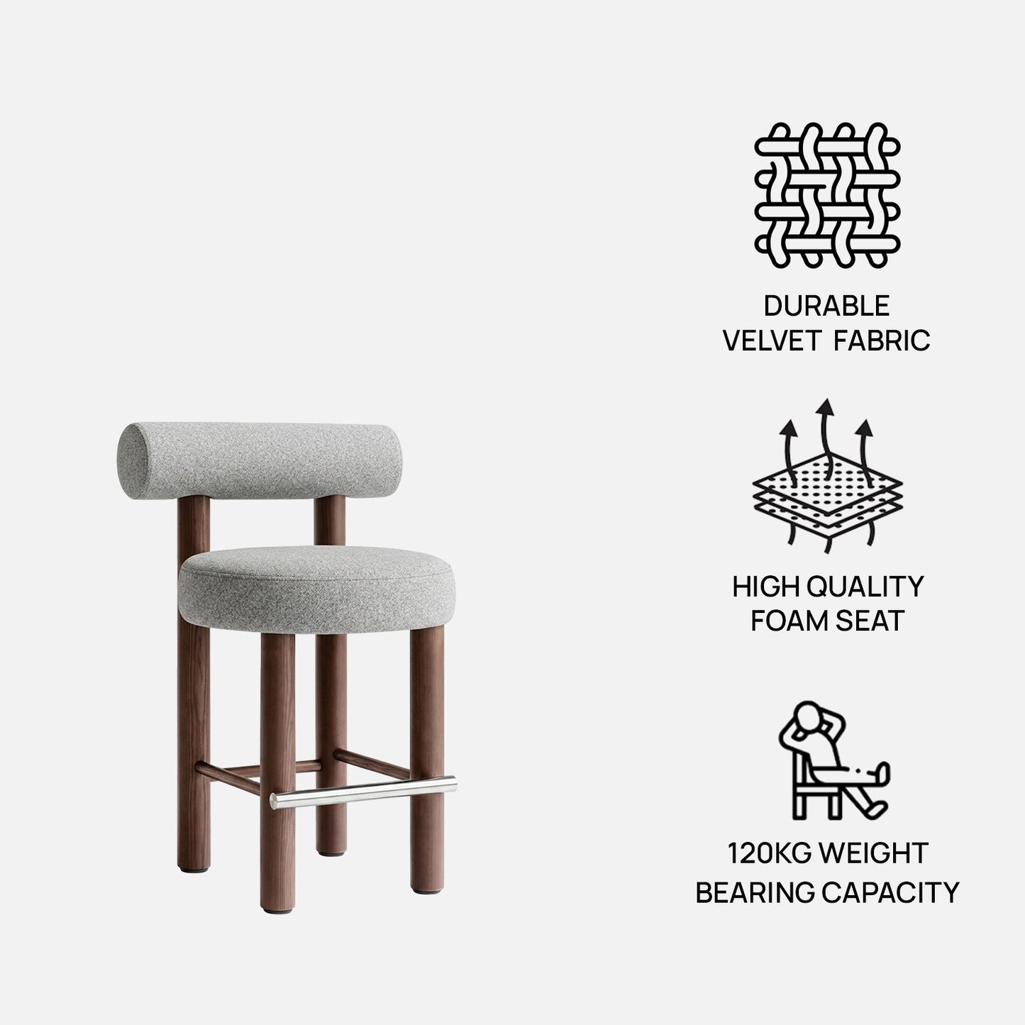 Teervon Classic Walnut Brown Bar Velvet Stool