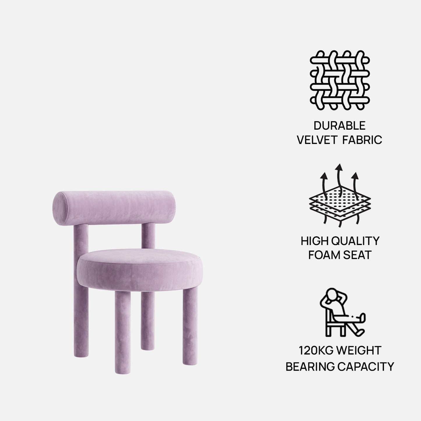 Elevara Cylinder Back Blush Pink Cotton Boucle Dining Chair