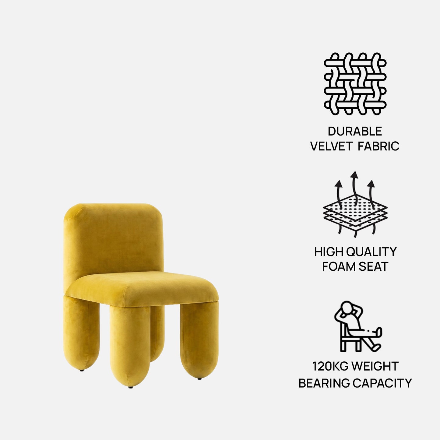 Dreoven Sculpt Yellow Quad Velvet Chair