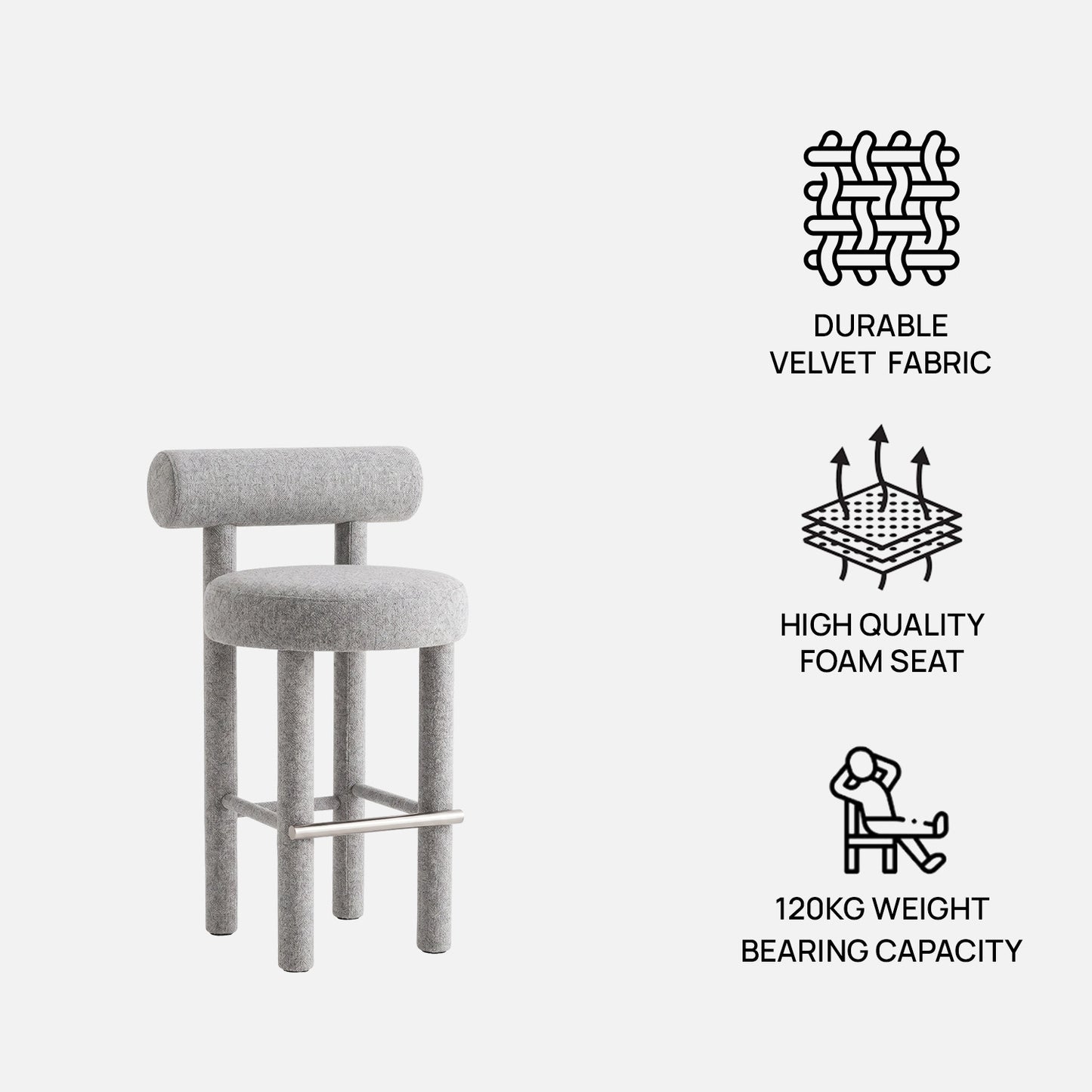 Teervon Classic Walnut Ivory Bar Velvet Stool
