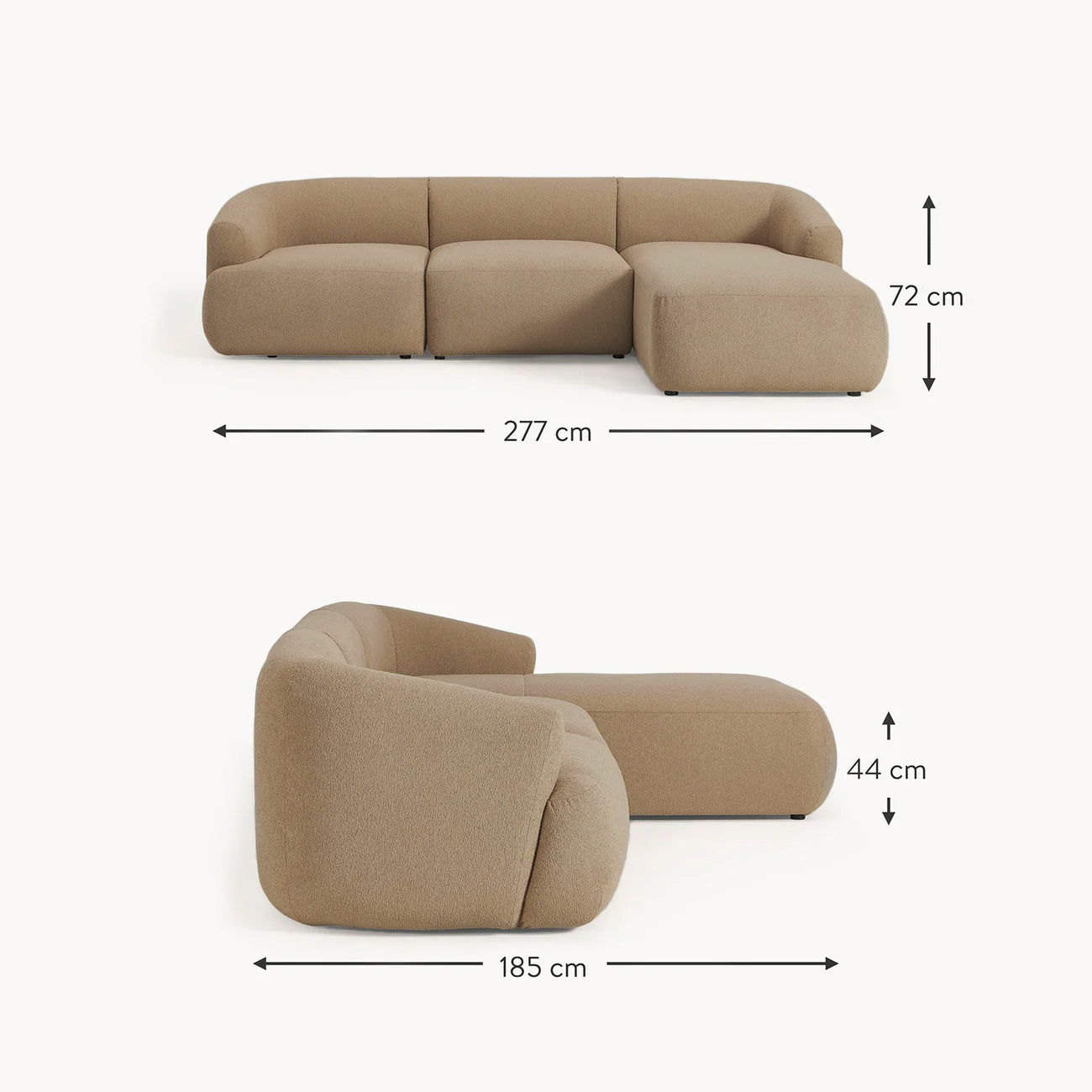 ZenLiving 3 Seater Beige Boucle L Shaped Sofa