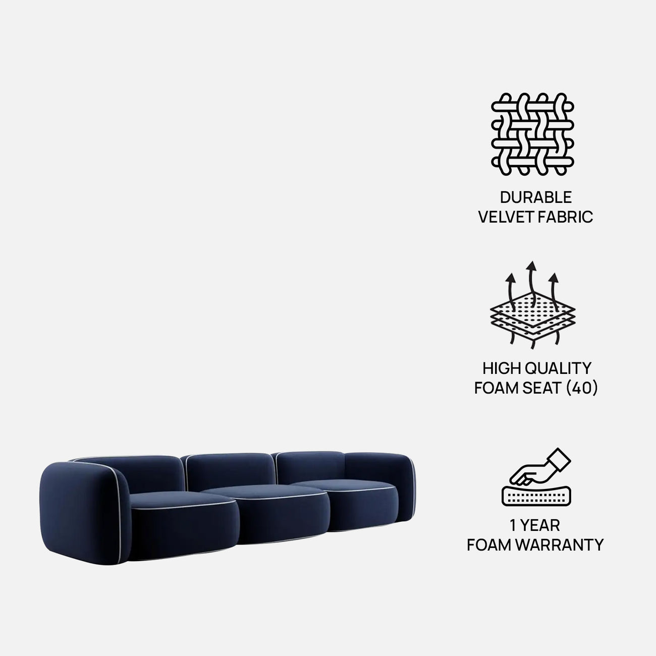 Verdex Modern Bottle Green 3 - Seater Velvet Sofa