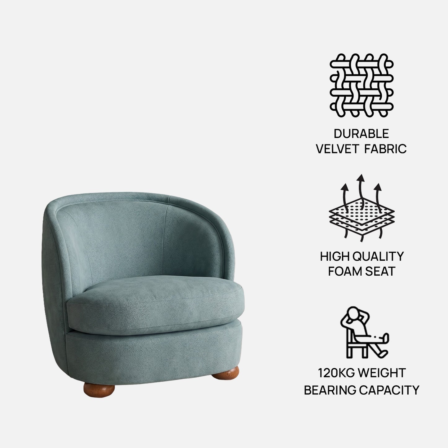 Orevella Classic Barrel Olive Green Velvet Lounge Chair