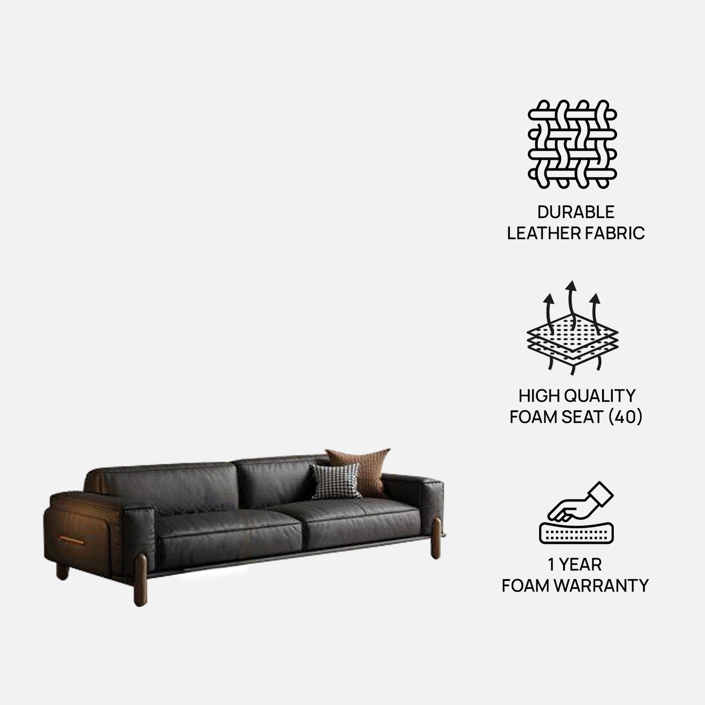 Elaris Leatherette 3 Seater Sofa in Black Colour