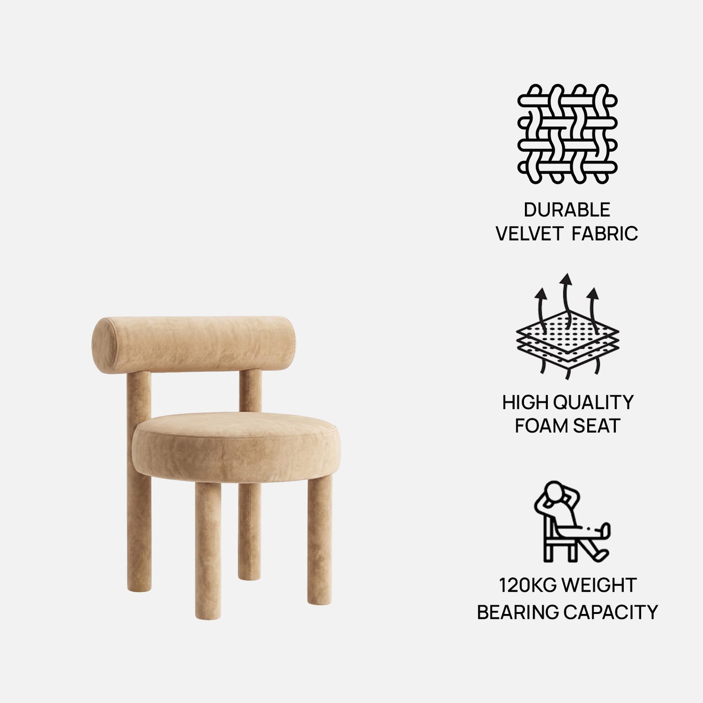 Elevara Cylinder Back Soft Ivory Velvet Dining Chair