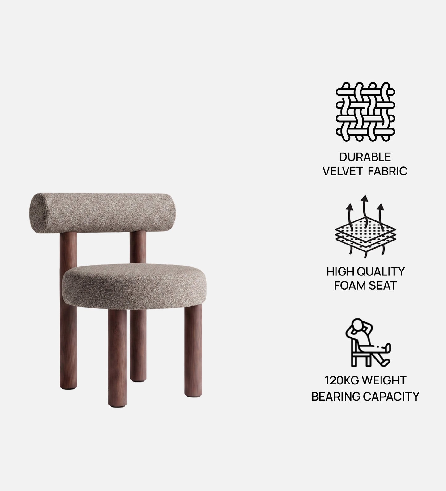 Eleto Minimal Grey Velvet Dining Chair