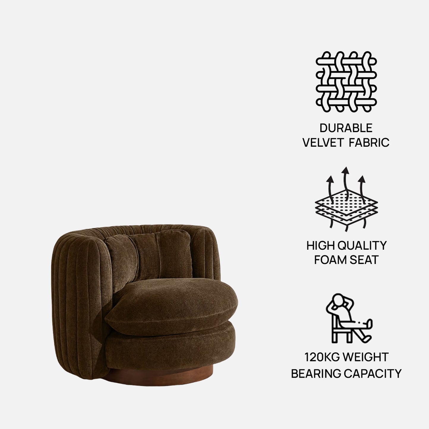 Dreovyn Plush Layered Olive Green Velvet Lounge Chair