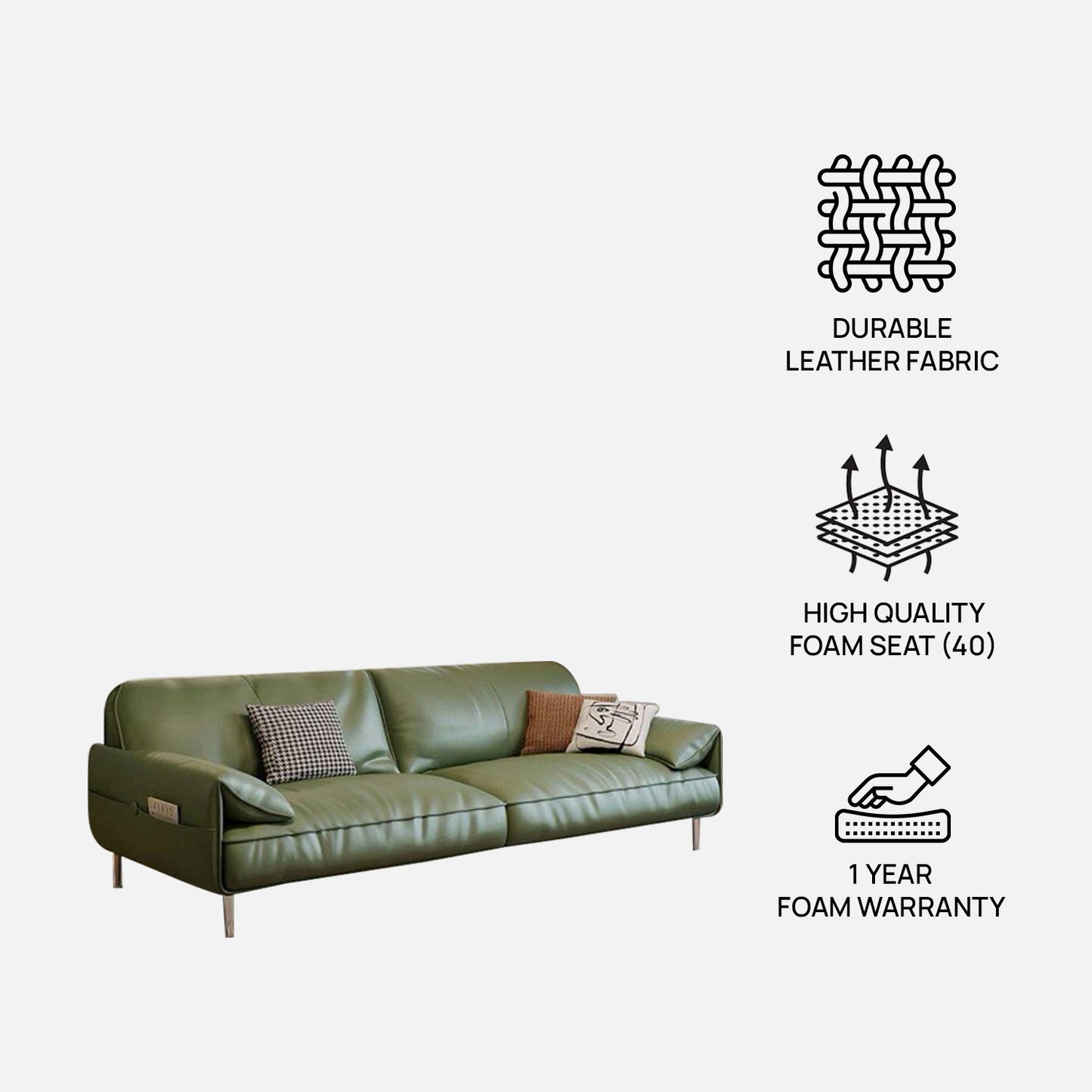 Valerio Leatherette 3 Seater Sofa in Olive Green Colour