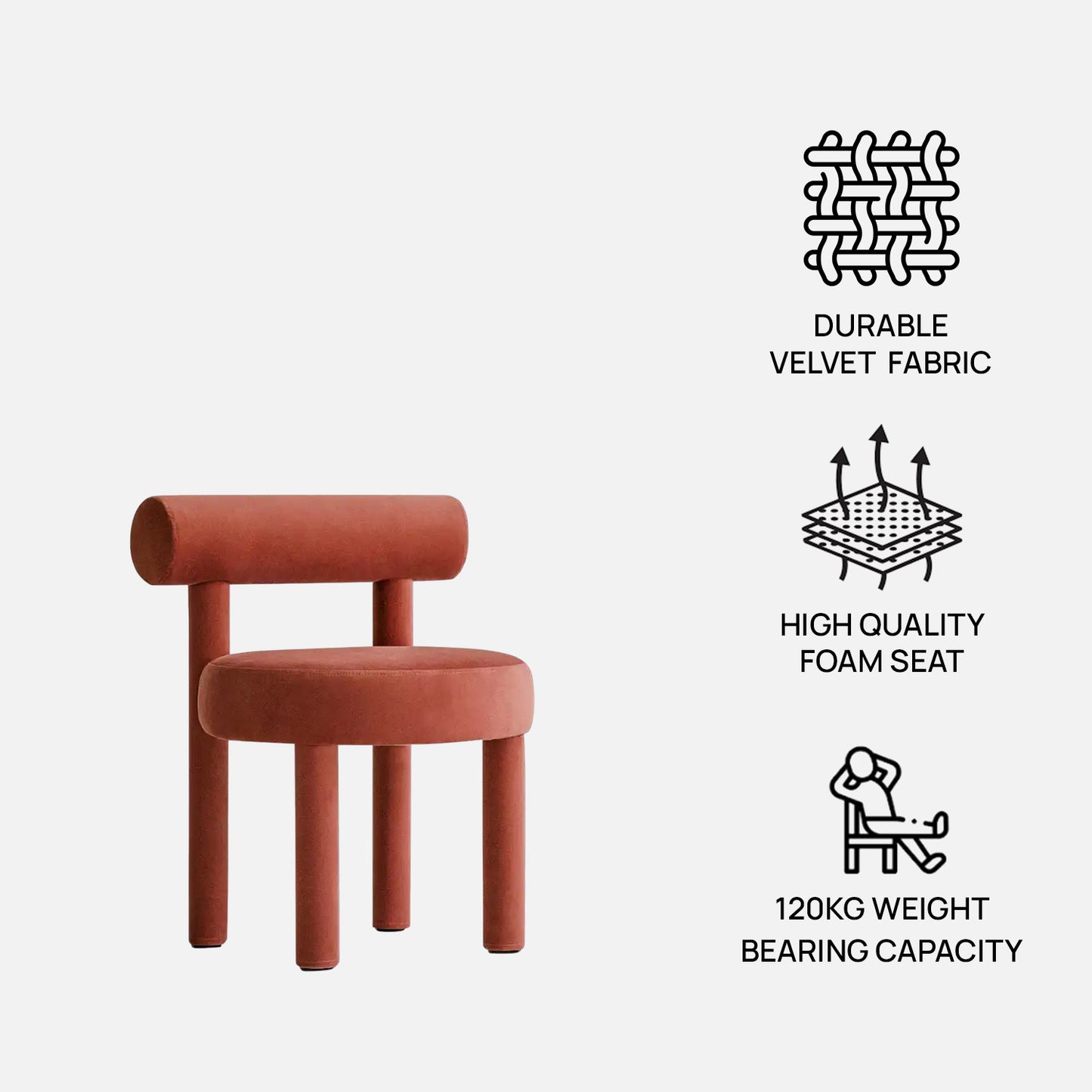 Elevara Cylinder Back Terracotta Rust Cotton Boucle Dining Chair