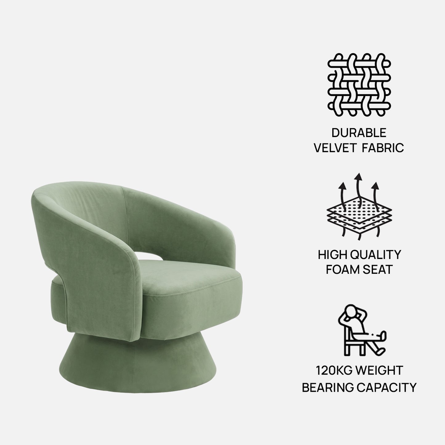 Zoervyn Swivel Green Velvet Lounge Chair