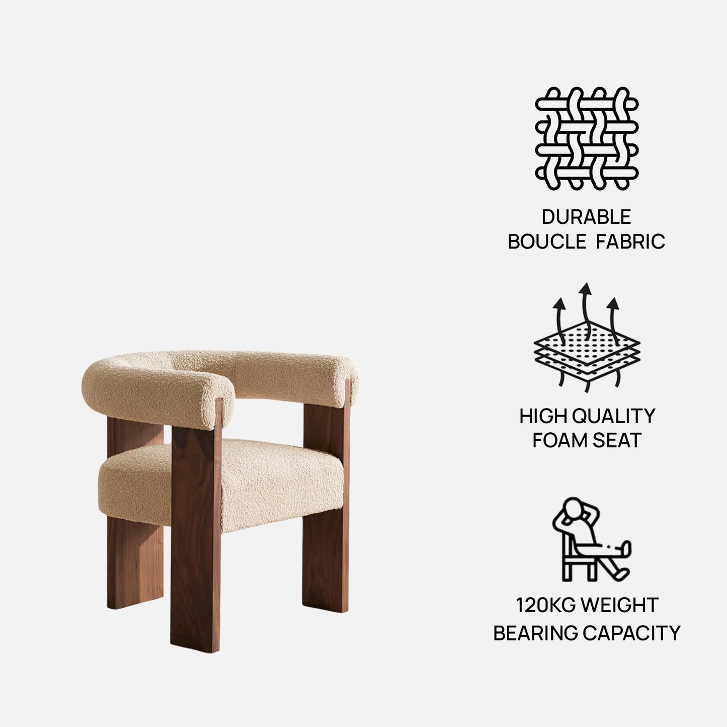 Toervyn Sculpt Arm Off WhiteBoucle Lounge Chair