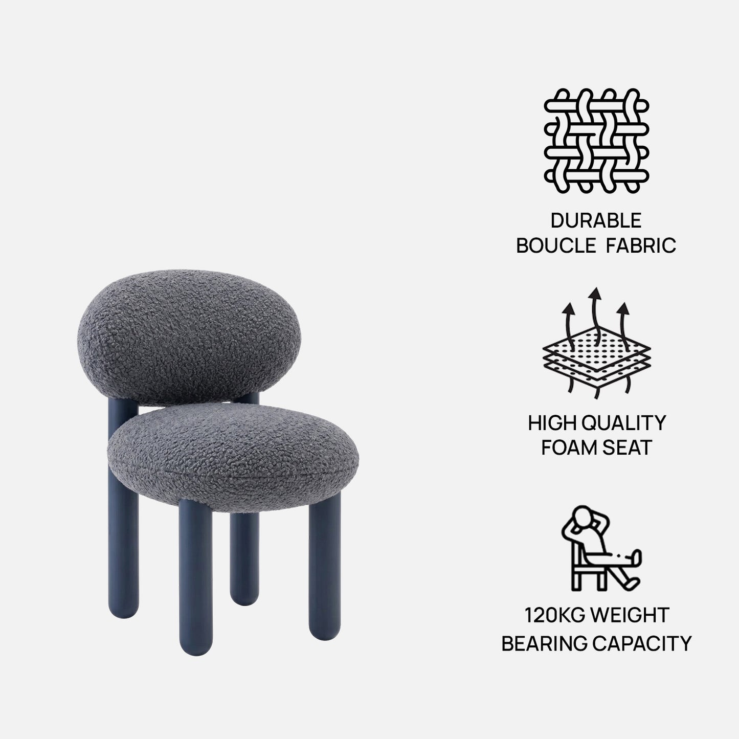 Boevian Bubble Charcoal Grey Boucle Lounge Chair