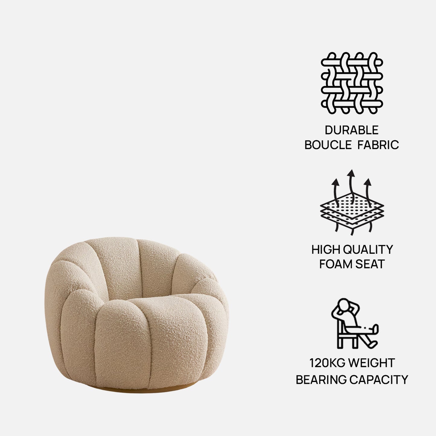 Fleoriane Petal Swivel Cream Boucle Lounge Chair