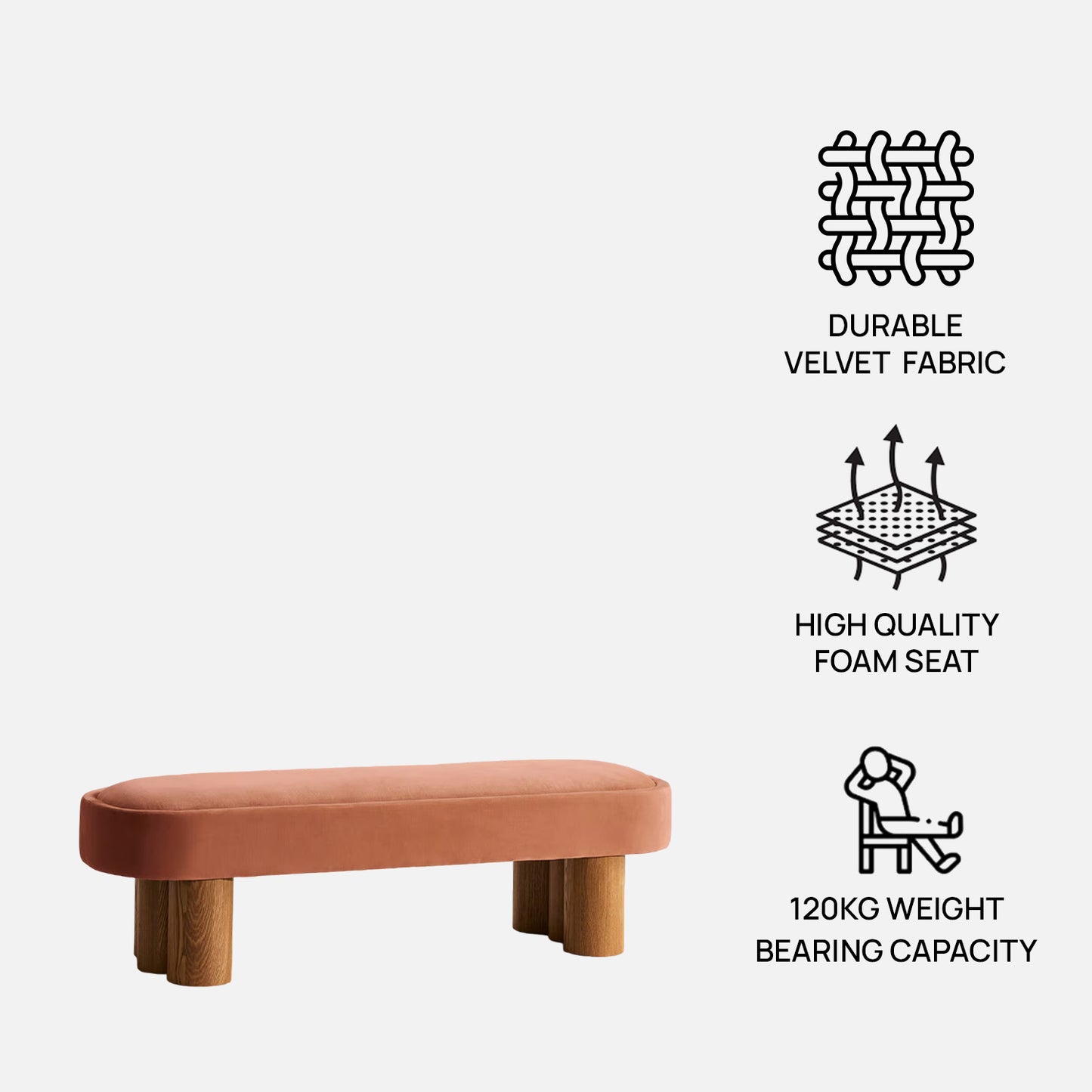 Blushora Pillar Antique Rose velvet Bench