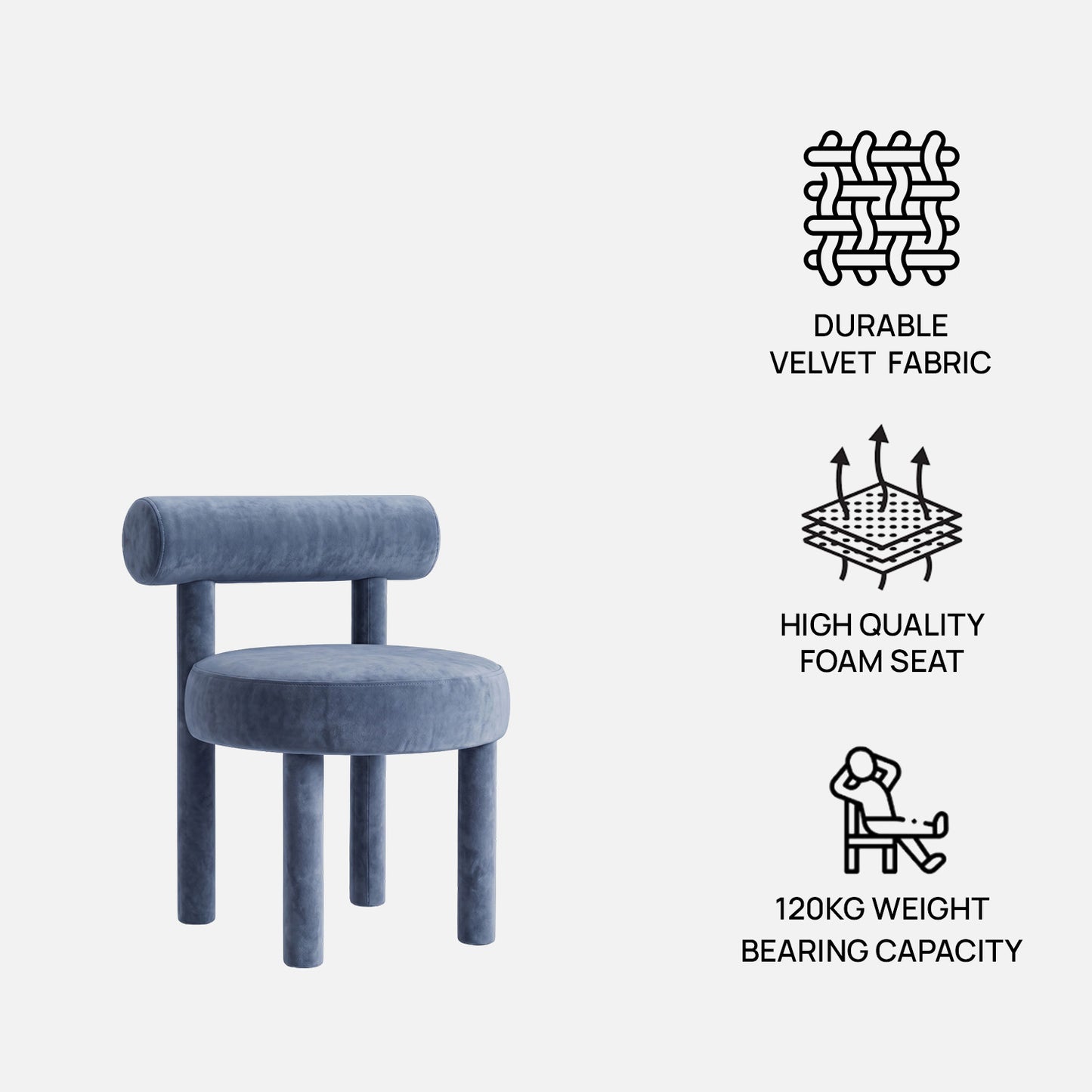 Elevara Cylinder Back Dark Blue Cotton Boucle Dining Chair