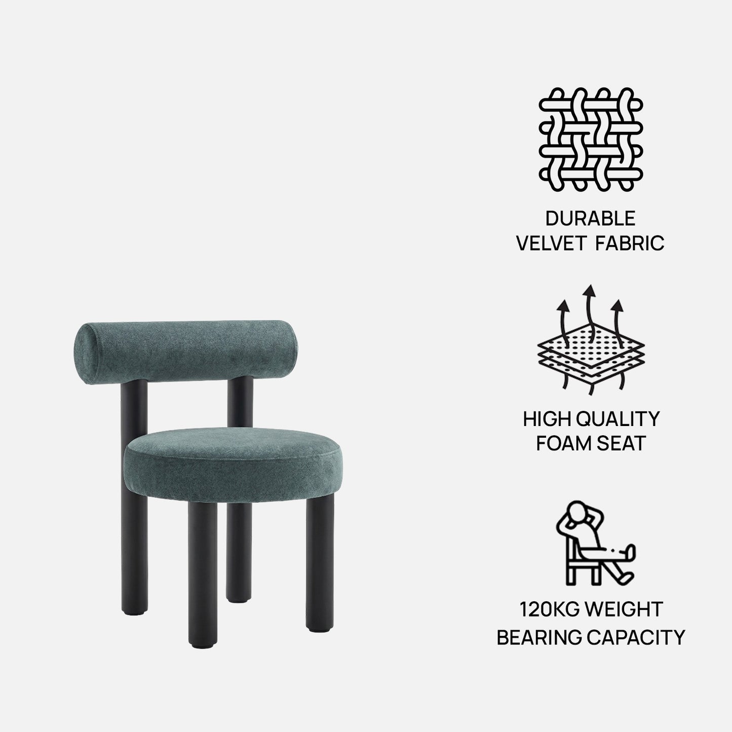 Eleto Minimal Blue Velvet Dining Chair