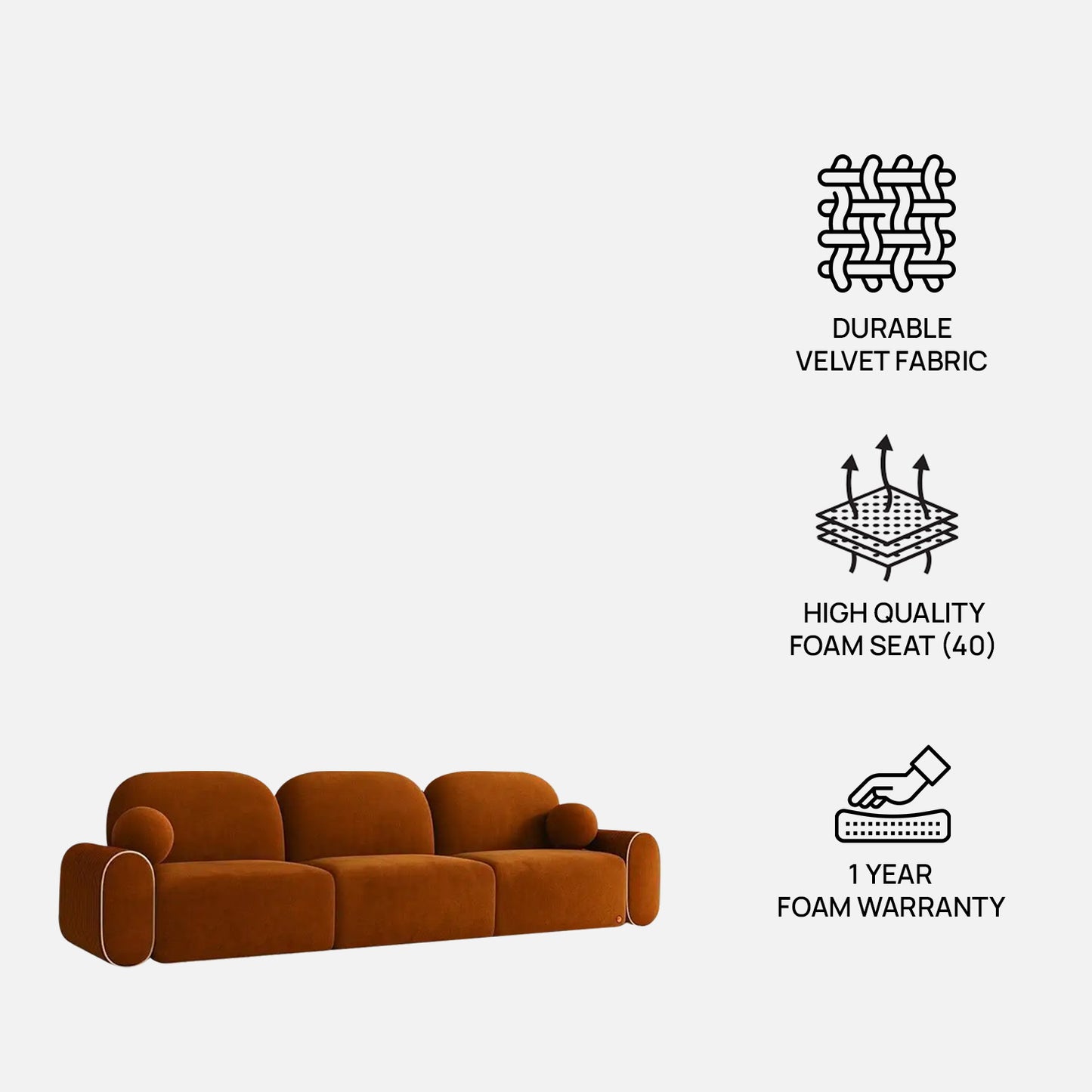 Cloura Softline Ivory 3 - Seater Boucle Sofa