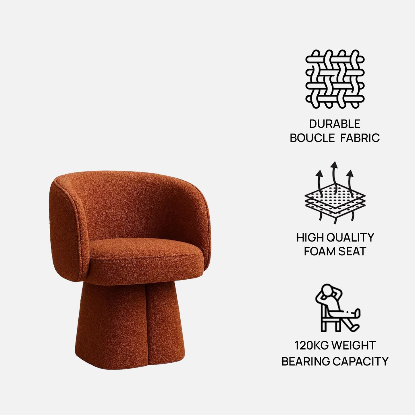 Veelric Sculpted Burnt Sienna Boucle Lounge Chair