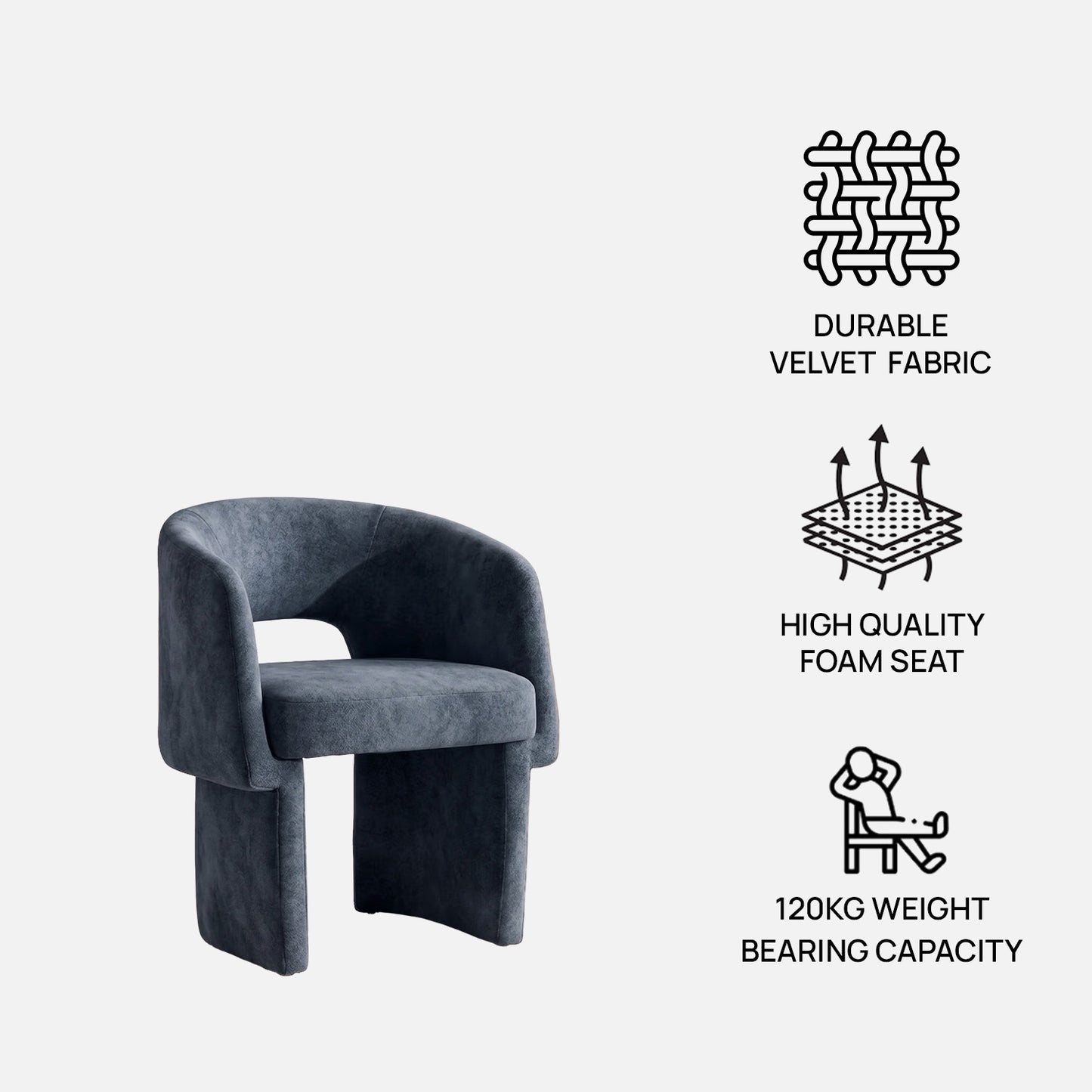 Vaerelle Sculpt Block Steel Blue Velvet Lounge Chair