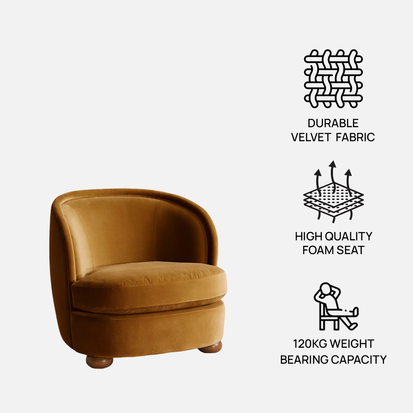 Orevella Classic Barrel Mustured Yellow Velvet Lounge Chair