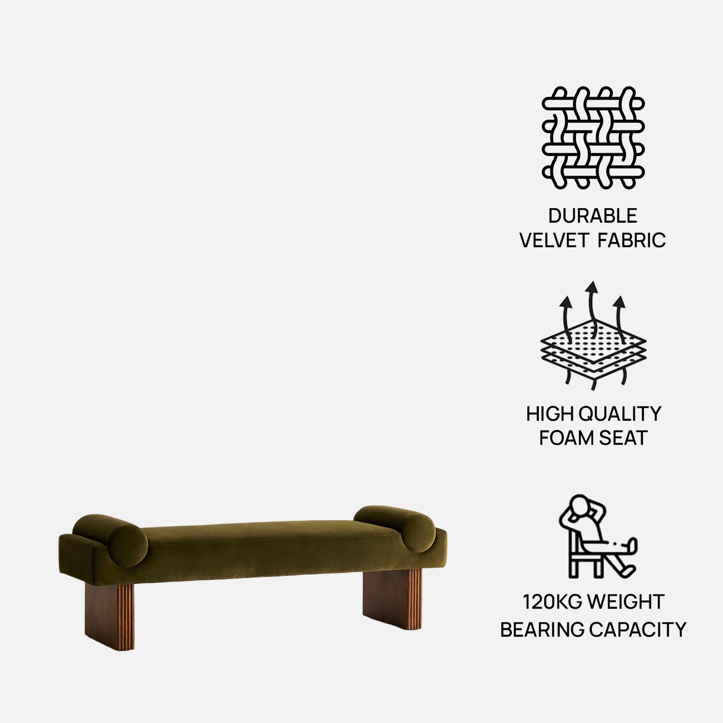 Eldora Armrest Olive Velvet Bench
