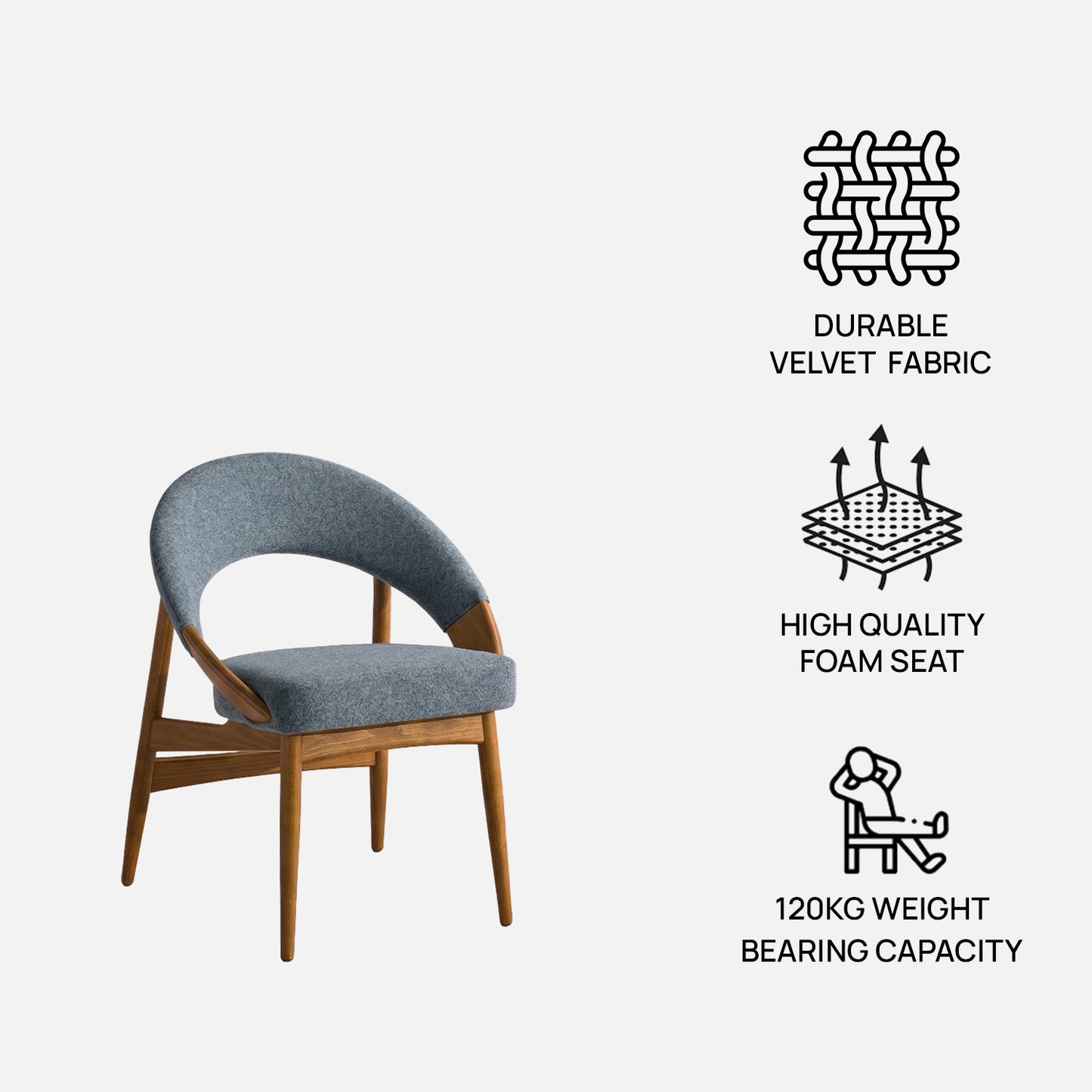 Kaevion Arc Back Teal Blue Velvet Dining Chair