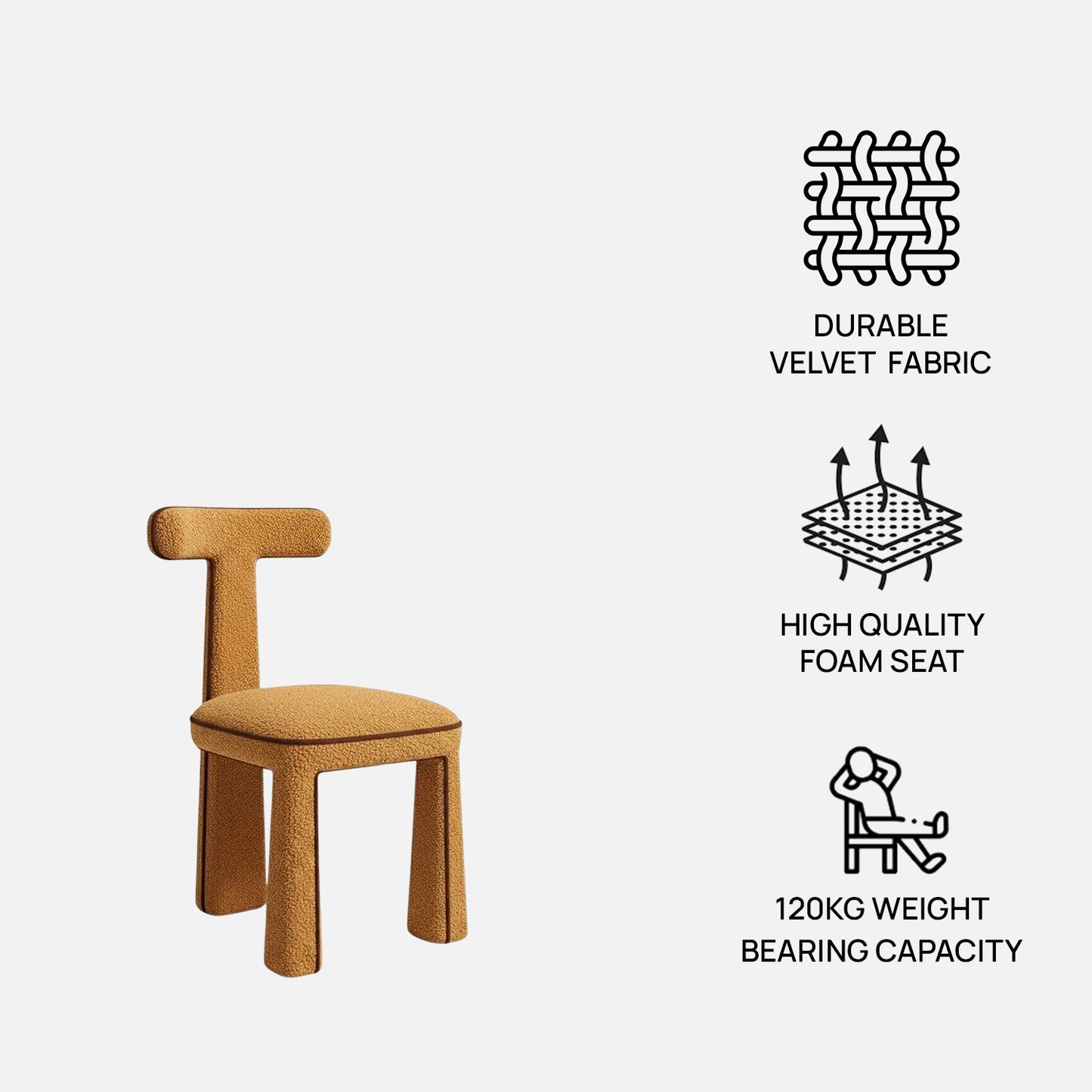 Eleion Minimal Form Orange Boucle Dining Chair