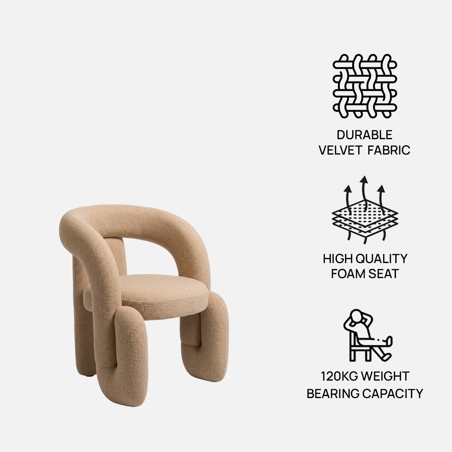 Orevyn Sculpt Loop Sand Beige Linen Lounge Chair